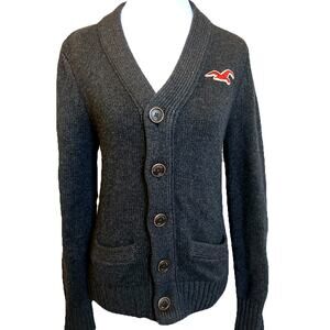 Vtg Y2K Hollister Cardigan Varsity WOOL Sweater Womens S Knit Big Bird Logo 90s